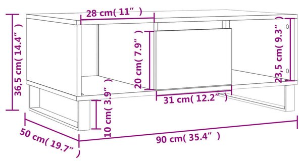 Modern Fekete Dohányzóasztal - Fiókkal és Polcokkal - 90x50x36,5 cm