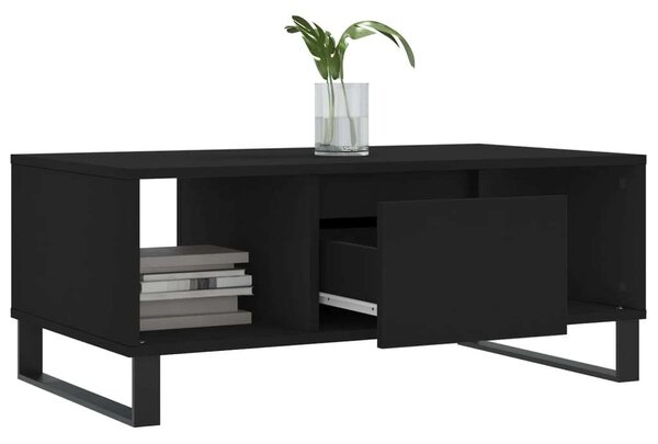 Modern Fekete Dohányzóasztal - Fiókkal és Polcokkal - 90x50x36,5 cm