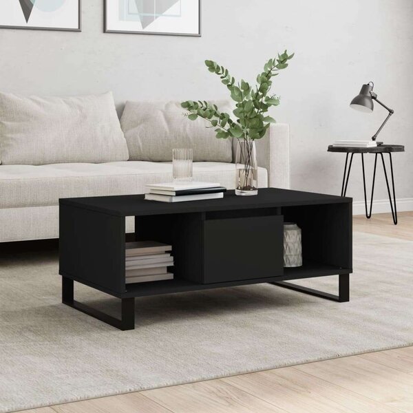 Modern Fekete Dohányzóasztal - Fiókkal és Polcokkal - 90x50x36,5 cm