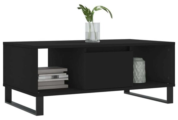 Modern Fekete Dohányzóasztal - Fiókkal és Polcokkal - 90x50x36,5 cm