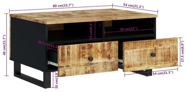 VidaXL tömör mangófa és szerelt fa dohányzóasztal 80 x 54 x 40 cm