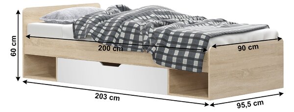 Egyszemélyes ágy 90 cm Thornham 1S/90 (sonoma tölgy + fehér) (tárhellyel)
