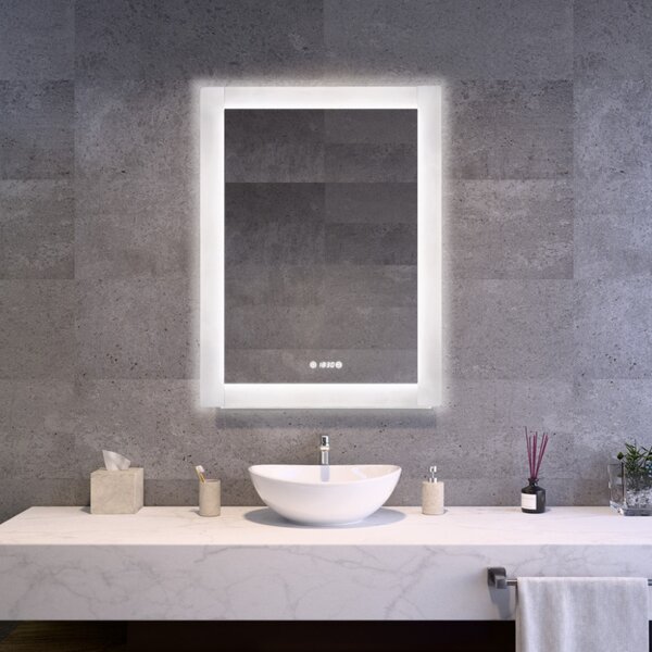 75x100cm álló fürdőszobai LED tükör | Páramentesítő - Beépített óra - Fényerő és színhőmérséklet szabályozás | Welland Kath