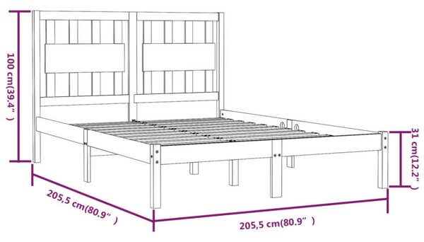 VidaXL Fekete Fenyőfa Ágykeret - 200x200 cm