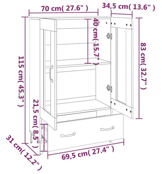 VidaXL szürke sonoma színű szerelt fa magasszekrény 70 x 31 x 115 cm
