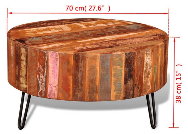 VidaXL Kerek Dohányzóasztal - Újrahasznosított Fa - 70cm