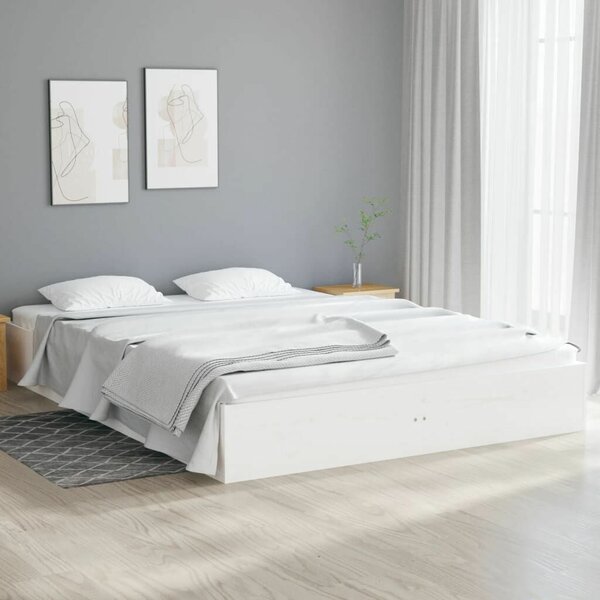 VidaXL fehér tömör fa ágykeret 135 x 190 cm (4FT6 Double)