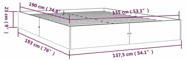 VidaXL fehér tömör fa ágykeret 135 x 190 cm (4FT6 Double)