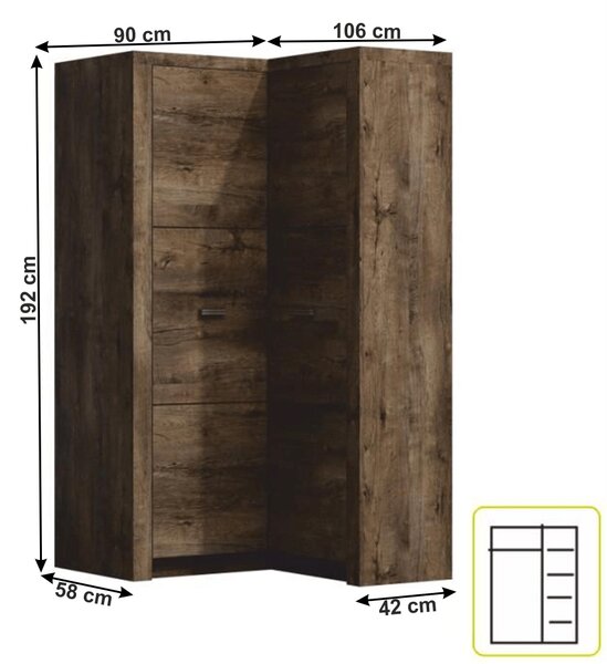 Sarok ruhásszekrény Infinity 14L (Sötét kőris)