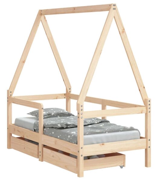 VidaXL gyerek tömör fenyőfa ágykeret fiókokkal 70 x 140 cm