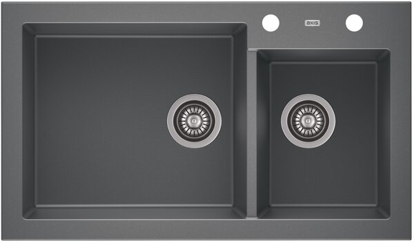 A-POINT 140 kétmedencés gránit mosogató automata dugóemelő, szifonnal, szürke, beépíthető