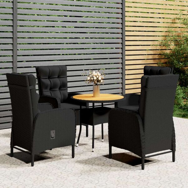 VidaXL 5 részes fekete polyrattan kerti bisztrószett