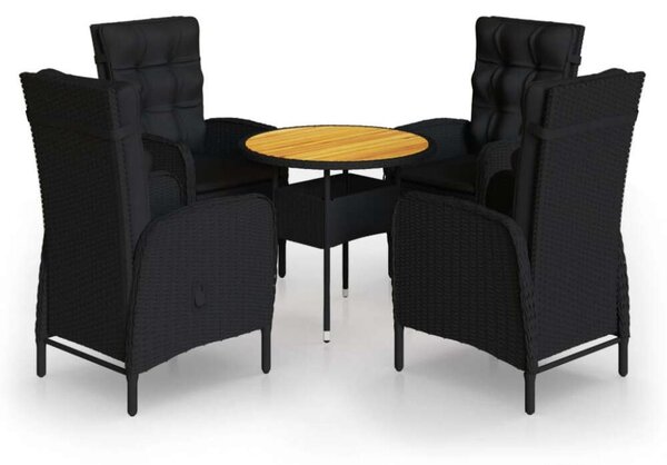 VidaXL 5 részes fekete polyrattan kerti bisztrószett