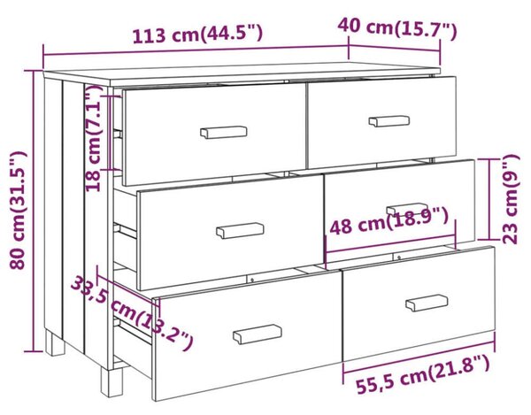 VidaXL HAMAR Tálalószekrény - 6 Fiók - Szürke - 113x40x80cm
