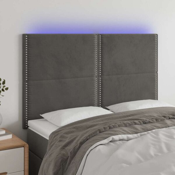 VidaXL sötétszürke bársony LED-es fejtámla 144x5x118/128 cm