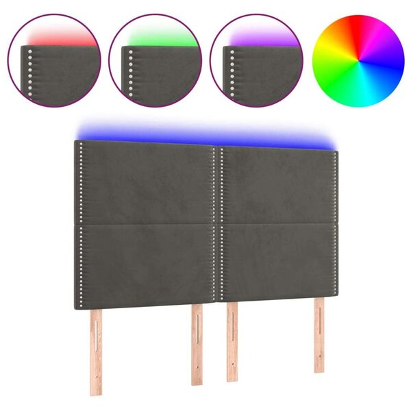 VidaXL sötétszürke bársony LED-es fejtámla 144x5x118/128 cm