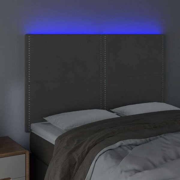 VidaXL sötétszürke bársony LED-es fejtámla 144x5x118/128 cm