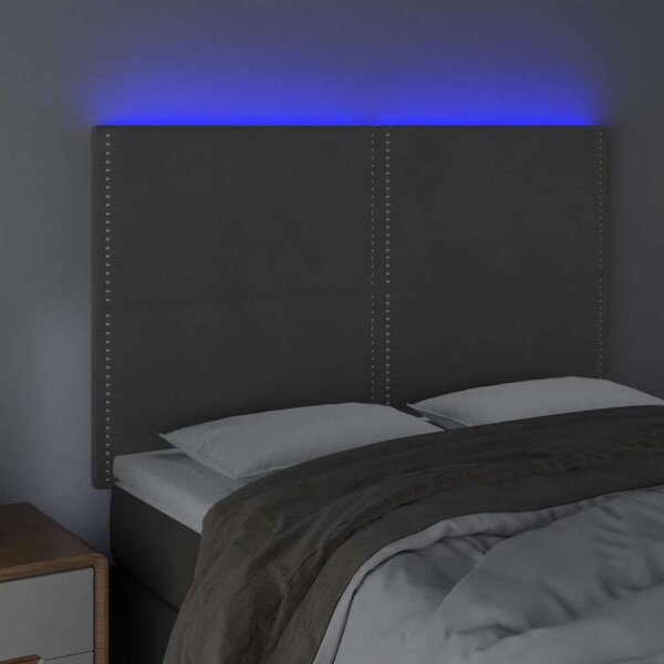 VidaXL sötétszürke bársony LED-es fejtámla 144x5x118/128 cm