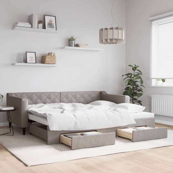 VidaXL tópszínű kihúzható szövet heverő fiókokkal 90 x 200 cm