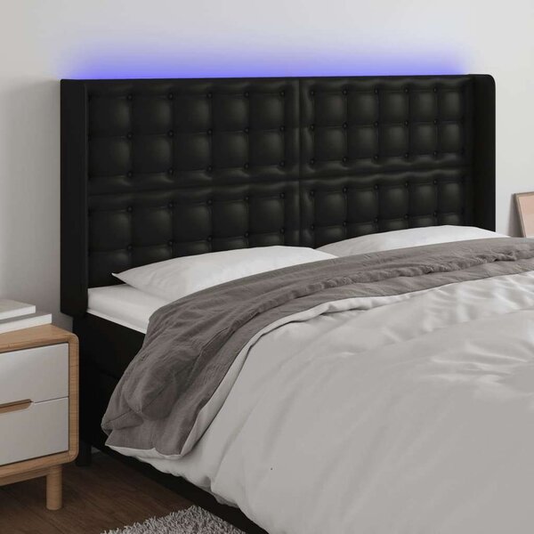 VidaXL fekete műbőr LED-es fejtámla 203x16x118/128 cm