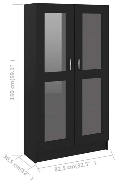 VidaXL fekete forgácslap vitrinszekrény 82,5 x 30,5 x 150 cm