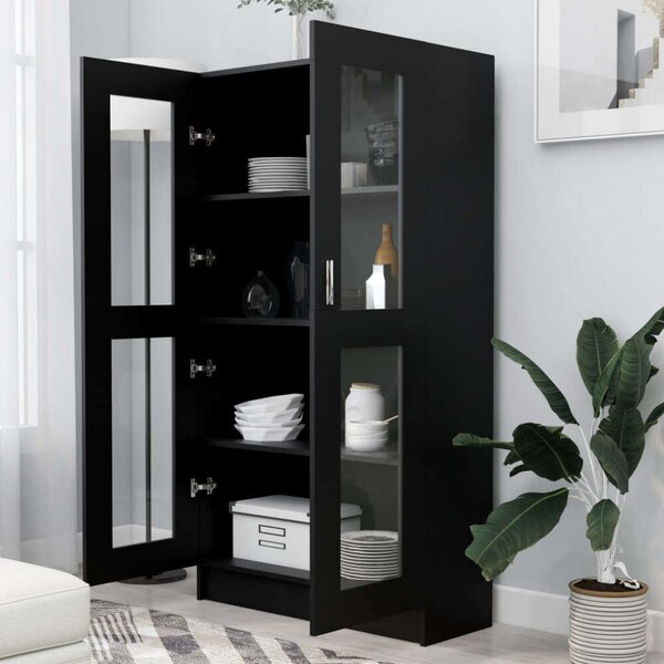 VidaXL fekete forgácslap vitrinszekrény 82,5 x 30,5 x 150 cm