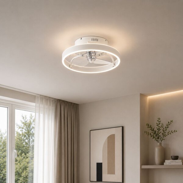 Mennyezeti ventilátor fehér 50 cm LED-del, fényerőszabályzóval és távirányítóval - Maddy