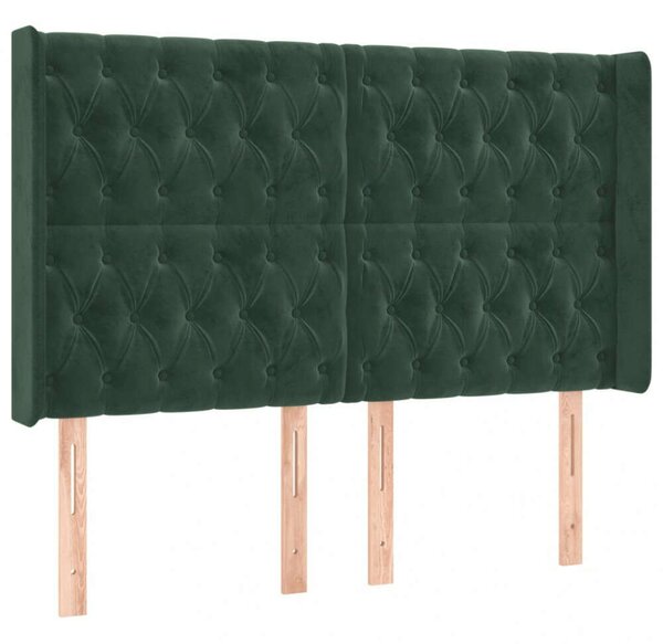 Sötétzöld bársony led-es fejtámla 163x16x118/128 cm