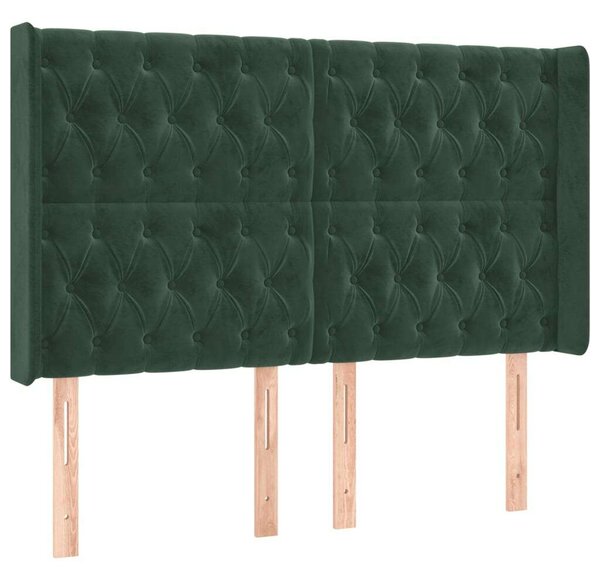Sötétzöld bársony led-es fejtámla 163x16x118/128 cm