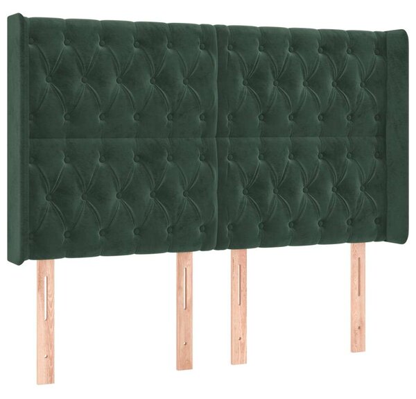 Sötétzöld bársony led-es fejtámla 163x16x118/128 cm