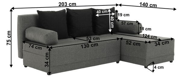 Sarokkanapé Mexx (szürke + fekete)