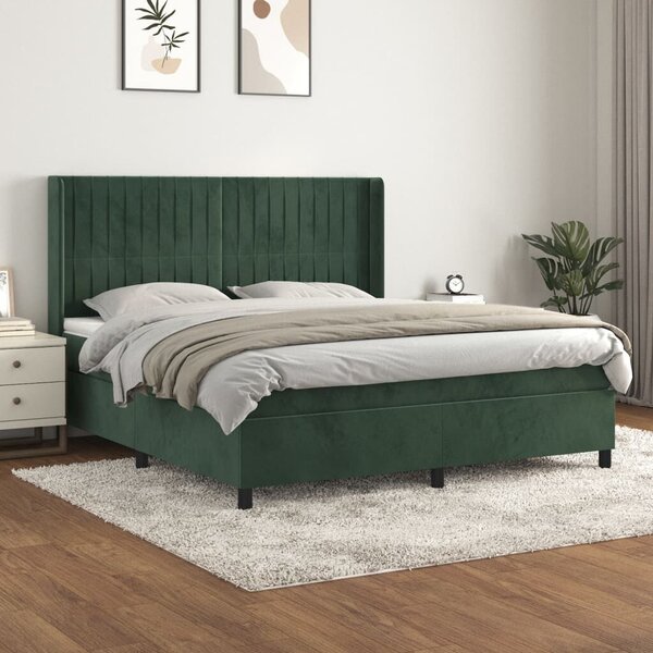 VidaXL sötétzöld bársony rugós ágy matraccal 160x200 cm