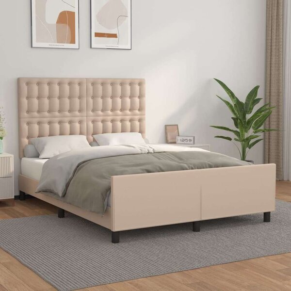 VidaXL cappuccino színű műbőr ágykeret fejtámlával 140x190 cm