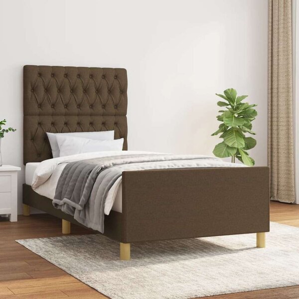 VidaXL sötétbarna szövet ágykeret fejtámlával 90 x 190 cm