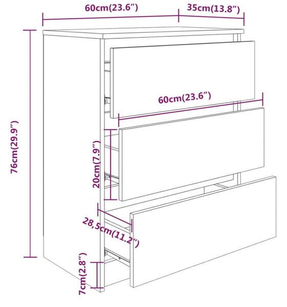 VidaXL fekete szerelt fa tálalószekrény 60 x 35 x 76 cm