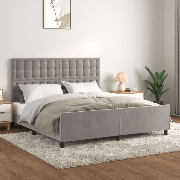 VidaXL világosszürke bársony ágykeret fejtámlával 160 x 200 cm