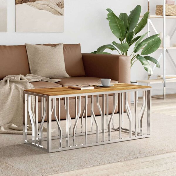 VidaXL Modern Dohányzóasztal - Akácfa és Rozsdamentes Acél - 110x45x45 cm