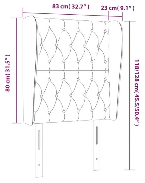 VidaXL Bársony Fejtámla Szárnyakkal - Sötétszürke - 83x23x118/128cm