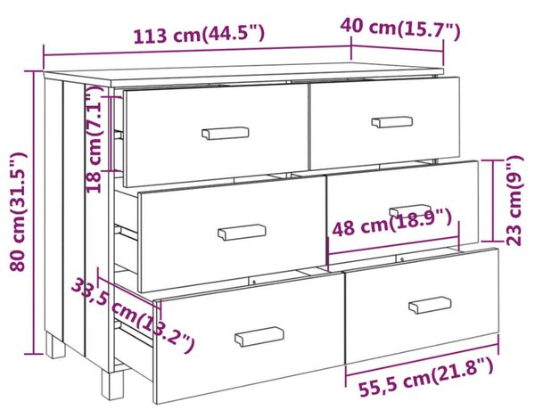 VidaXL HAMAR Komód - Fehér Fenyőfa - 6 Fiók - 113x40x80cm