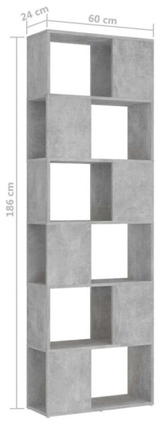 VidaXL betonszürke forgácslap térelválasztó könyvszekrény 60x24x186 cm