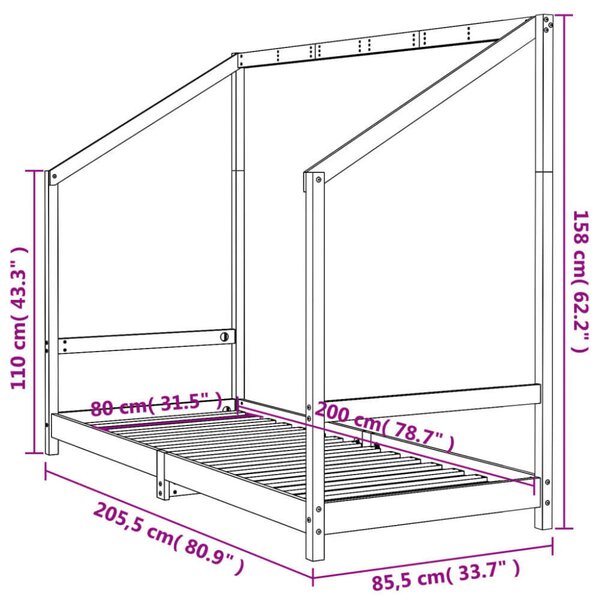 VidaXL Gyermekágy - Fenyőfa - Fehér - 80x200 cm