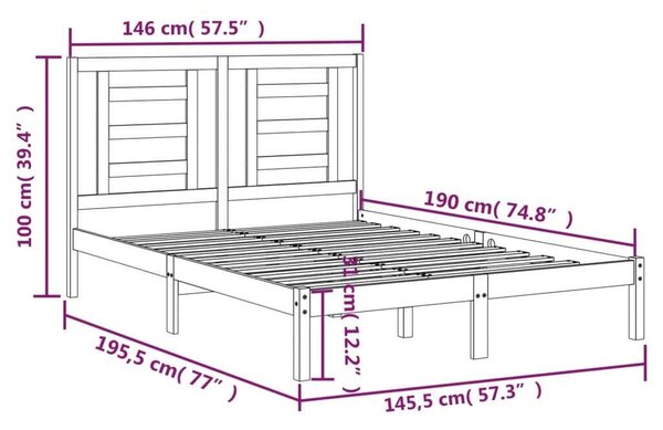 VidaXL Fekete Fenyőfa Ágykeret - 140x190 cm