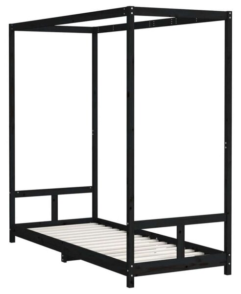 VidaXL fekete gyerek tömör fenyőfa ágykeret 80 x 200 cm