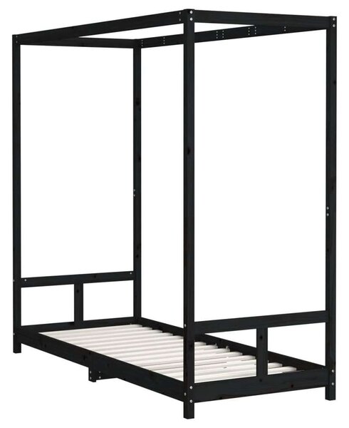 VidaXL fekete gyerek tömör fenyőfa ágykeret 80 x 200 cm