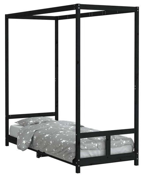 VidaXL fekete gyerek tömör fenyőfa ágykeret 80 x 200 cm