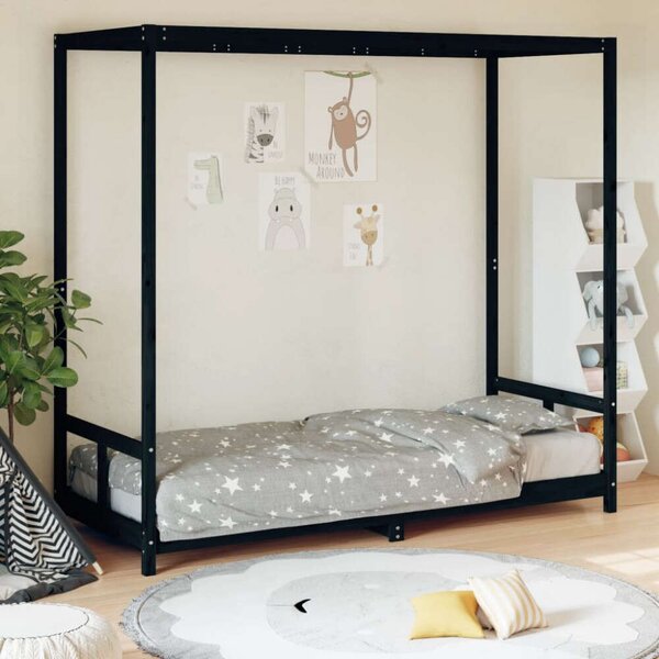 VidaXL fekete gyerek tömör fenyőfa ágykeret 80 x 200 cm