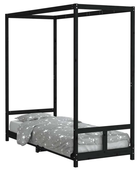 VidaXL fekete gyerek tömör fenyőfa ágykeret 80 x 200 cm