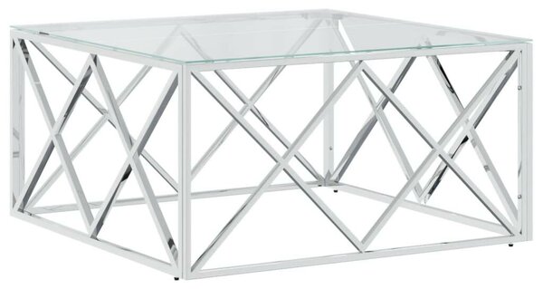 VidaXL Dohányzóasztal - Üveg és Rozsdamentes Acél - 80x80x40 cm