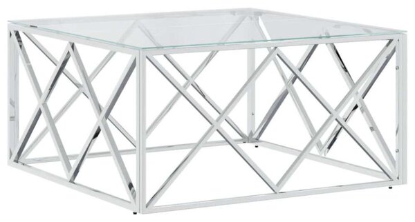 VidaXL Dohányzóasztal - Üveg és Rozsdamentes Acél - 80x80x40 cm