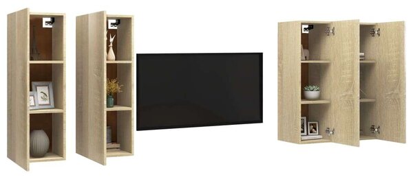 VidaXL Fali TV Szekrény Szett - Sonoma Tölgy - 4 db - 30,5x30x90 cm